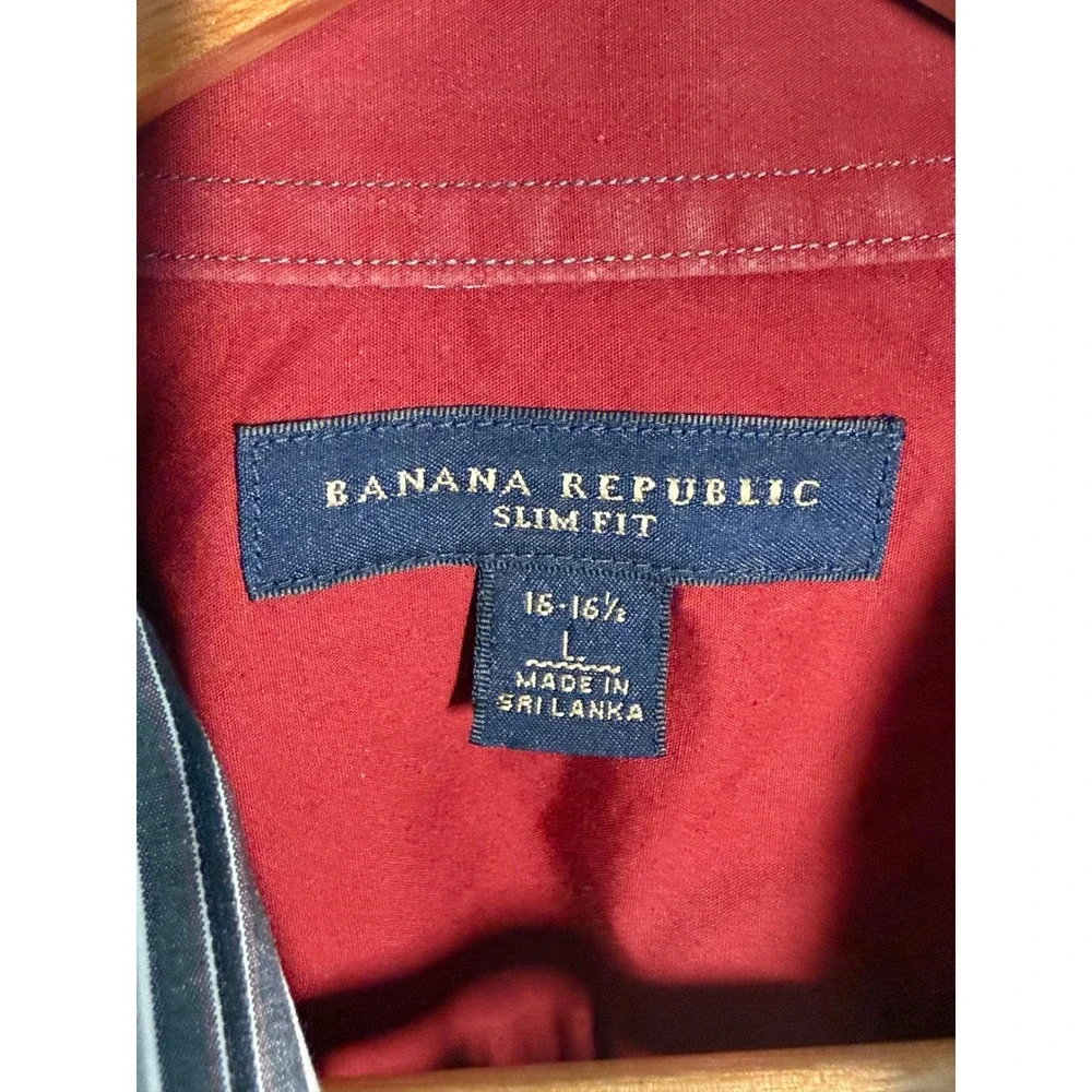 Banana Republic Slim Fit Striped Button Down Shirt Mens Large L Grey Burgundy